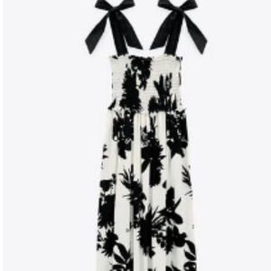 Zara Black and White floral Maxi Dress with Bows